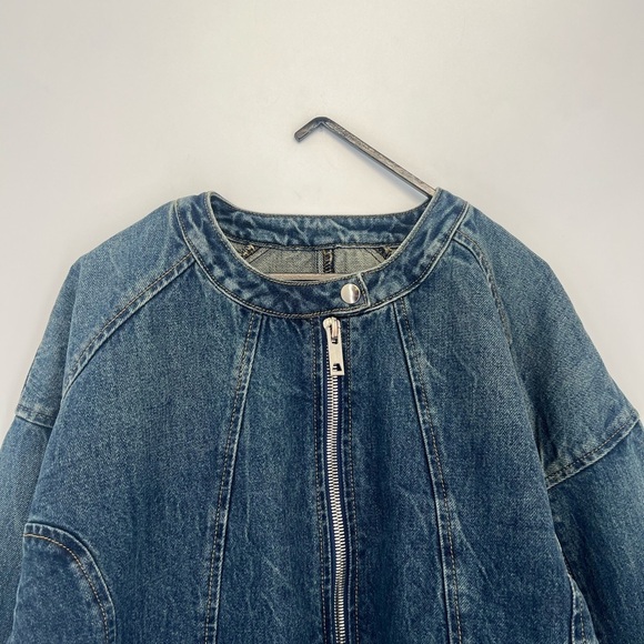 EB Denim Logan Denim Racer Moto Vintage Inspired Wide Tapered Sleeve Zip Jacket - Picture 1 of 9